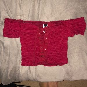 Red lace up crop top